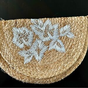 Tan Woven Clutch with Textured Natural Fibers